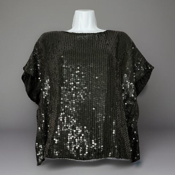 Shimmer Tops - Vintage Shimmer Womens Top Large 100% Silk Sequin Crop Dolman Blouse Disco Retro